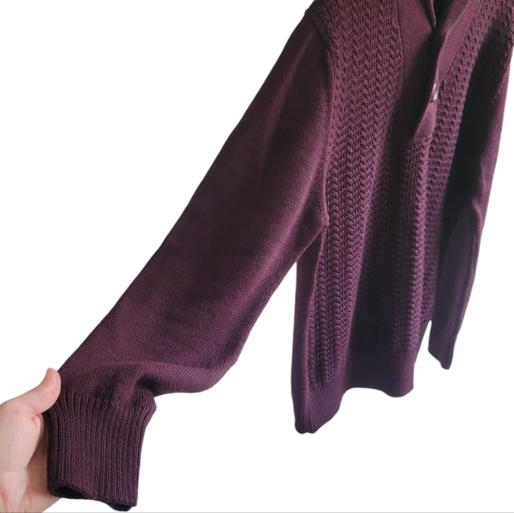 Vintage Harry Rosen Shawl Sweater Burgundy Merino Wool Blend Pullover Ac… - Picture 11 of 16